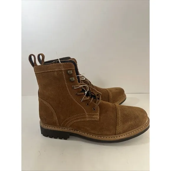 Frye Russell Mens Tan Leather Suede Cap Boots FR41606 Lace Zip Up Sz 9 1/2 NEW