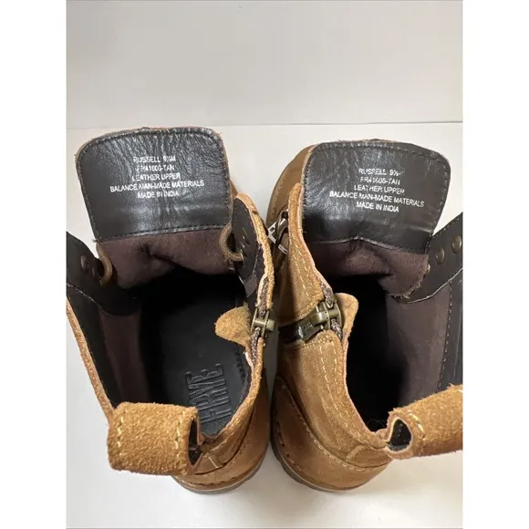 Frye Russell Mens Tan Leather Suede Cap Boots FR41606 Lace Zip Up Sz 9 1/2 NEW