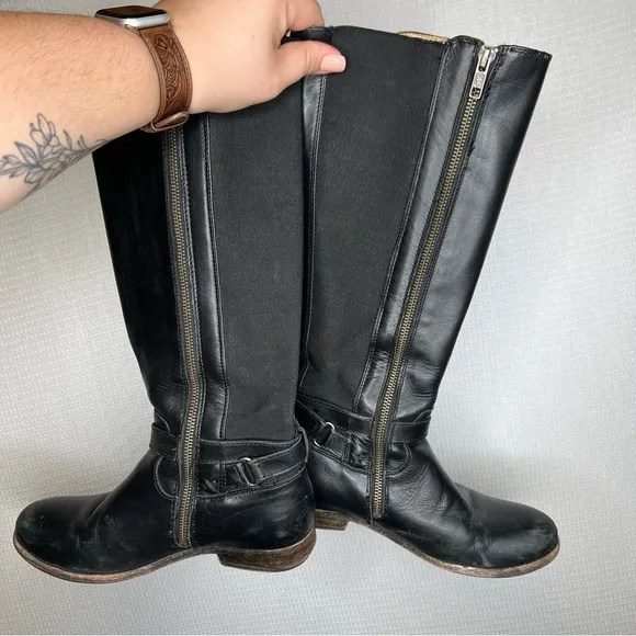 FRYE | Tall Mid Calf Stylish Black Leather Boots 7 Woman’s