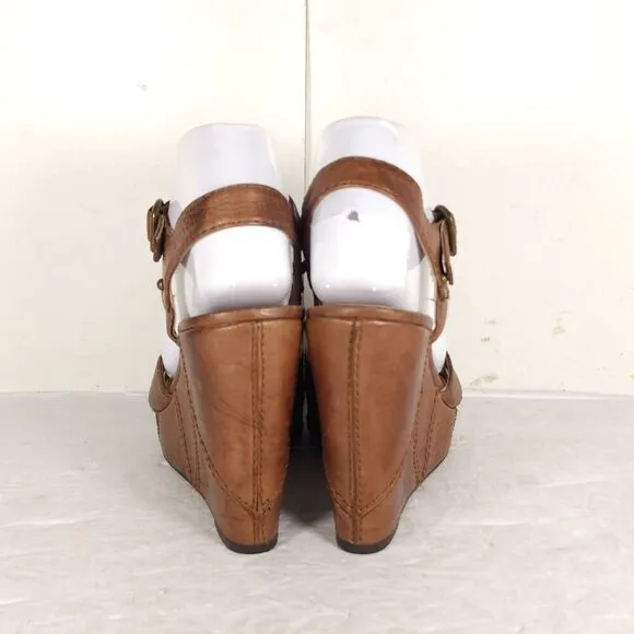 Frye Women’s Corrina Campus US 8M Brown Leather Platform Wedge Sandals shoes