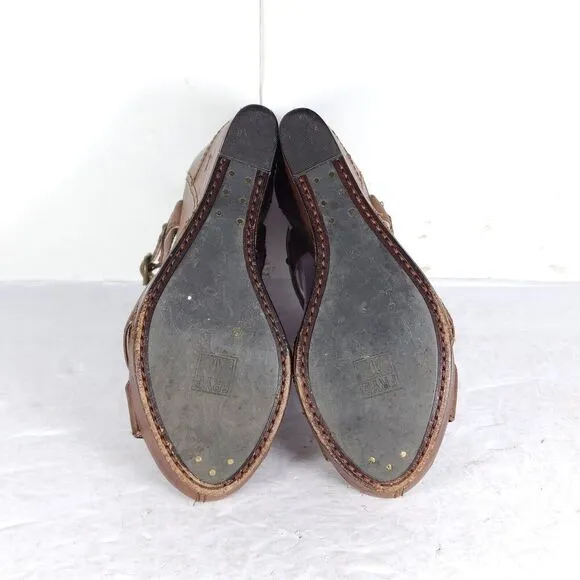 Frye Women’s Corrina Campus US 8M Brown Leather Platform Wedge Sandals shoes