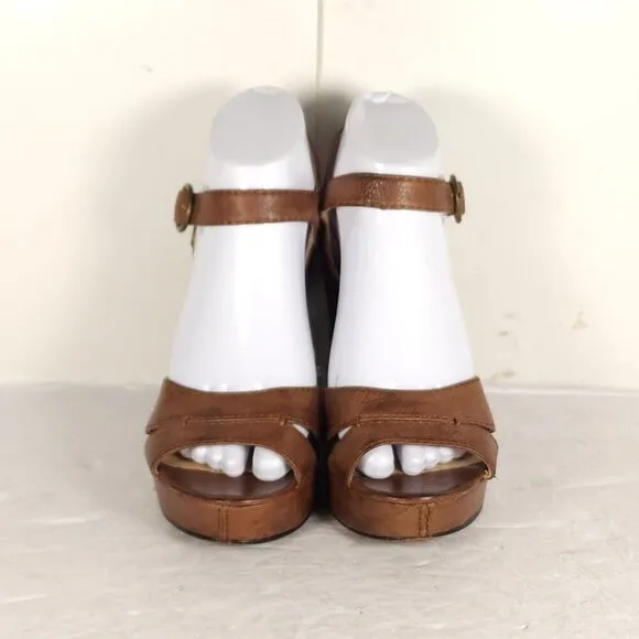 Frye Women’s Corrina Campus US 8M Brown Leather Platform Wedge Sandals shoes