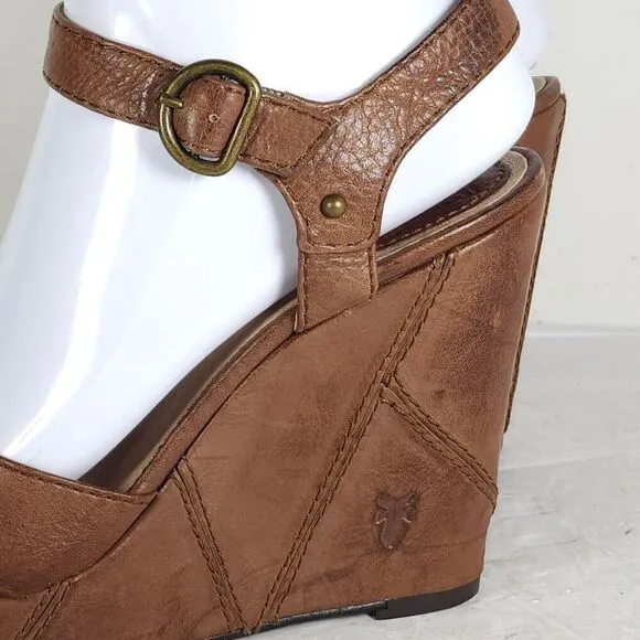 Frye Women’s Corrina Campus US 8M Brown Leather Platform Wedge Sandals shoes