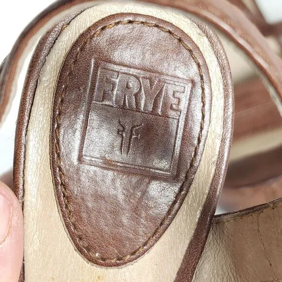 Frye Women’s Corrina Campus US 8M Brown Leather Platform Wedge Sandals shoes