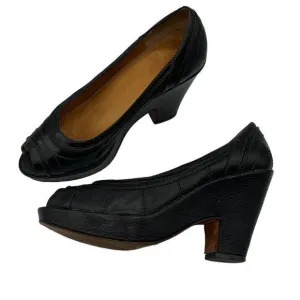 FRYE Women's IRIS Black Leather Peep Toe Platform Block Heel Shoes Size 7B