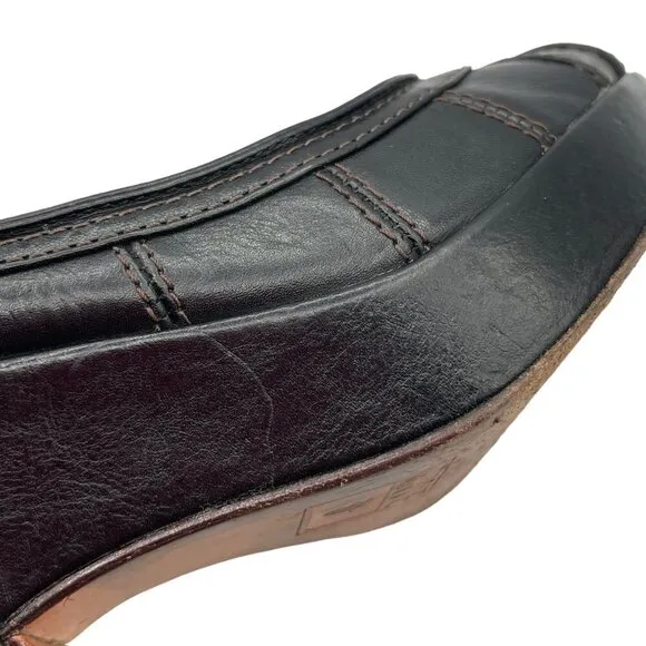 FRYE Women's IRIS Black Leather Peep Toe Platform Block Heel Shoes Size 7B