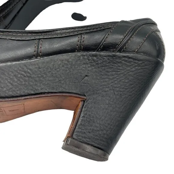 FRYE Women's IRIS Black Leather Peep Toe Platform Block Heel Shoes Size 7B
