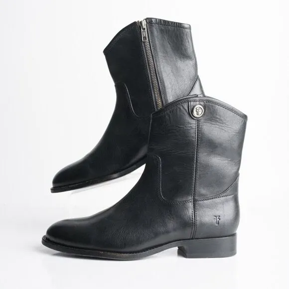 Frye Womens Melissa Button Short Black Leather Cowboy Boot Bootie US 7.5 EU 38.5