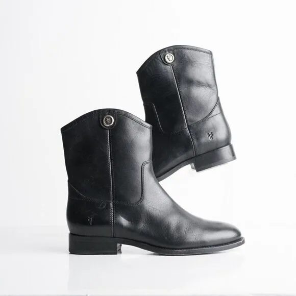 Frye Womens Melissa Button Short Black Leather Cowboy Boot Bootie US 7.5 EU 38.5
