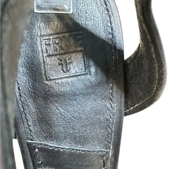 FRYE Patricia Concho Black Leather Espadrille Wedge Sandals | Size 7