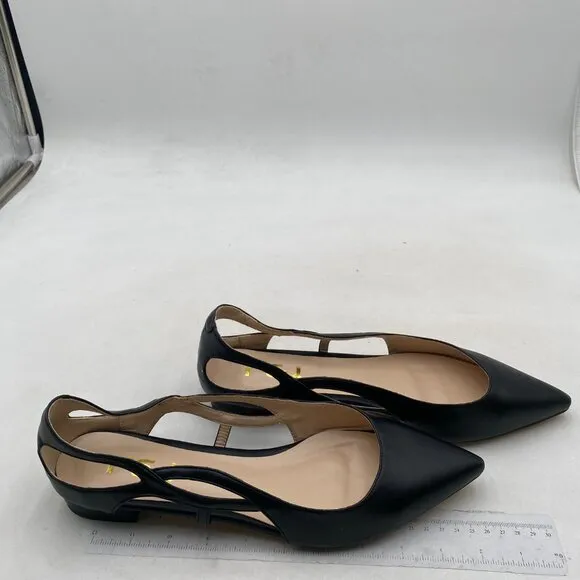 FSJ Women Classic Pointed Toe Flats Block Low Heel Pumps Irregular Cutout Black