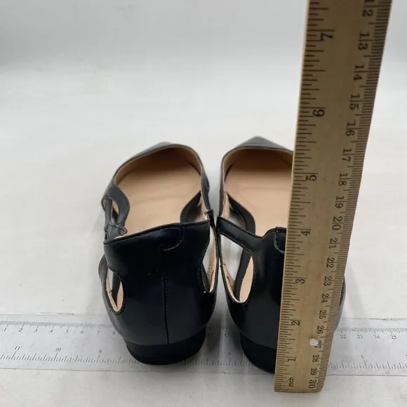 FSJ Women Classic Pointed Toe Flats Block Low Heel Pumps Irregular Cutout Black