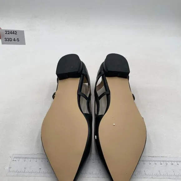 FSJ Women Classic Pointed Toe Flats Block Low Heel Pumps Irregular Cutout Black