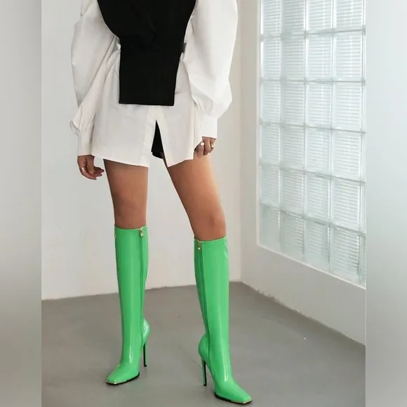 Futuristic Green Over Knee Boots