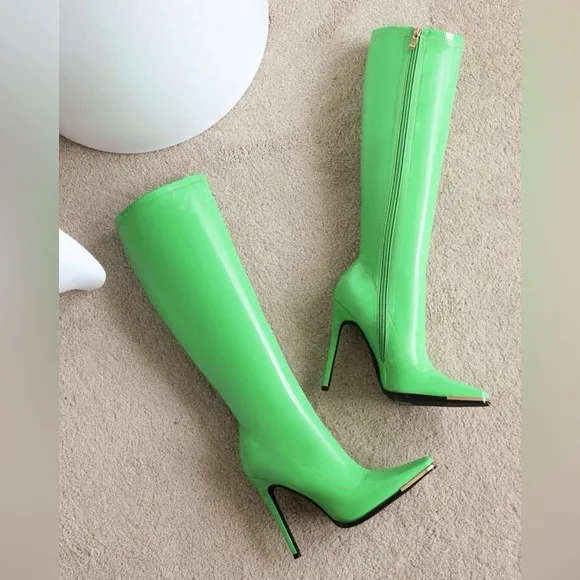 Futuristic Green Over Knee Boots
