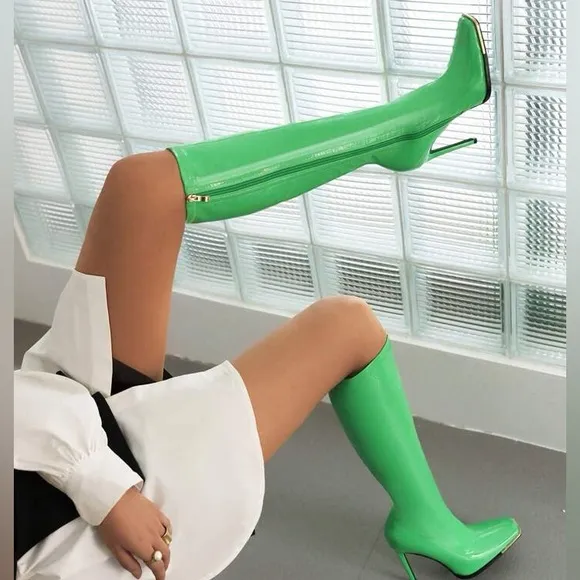 Futuristic Green Over Knee Boots