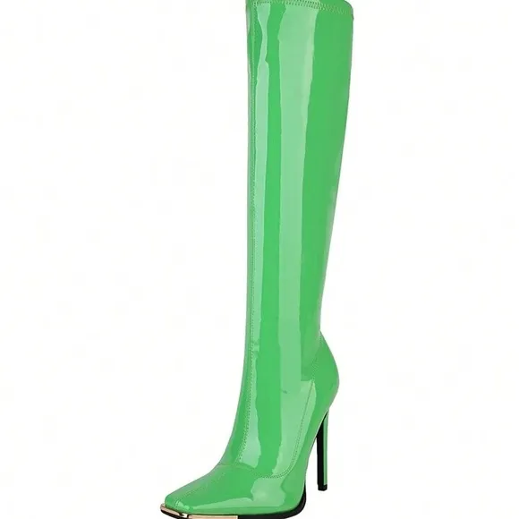 Futuristic Green Over Knee Boots