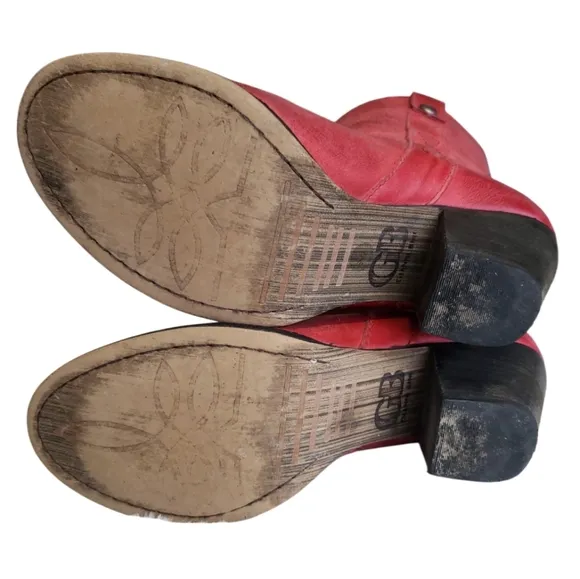 GB Gianni Bini Red Leather Upper Made in Brazil Women's Boots Size 6.5 M.