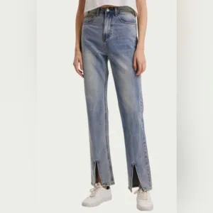 Gentle Herd Split Hem High Rise Jeans Straight Leg Denim Blue Size Medium 26