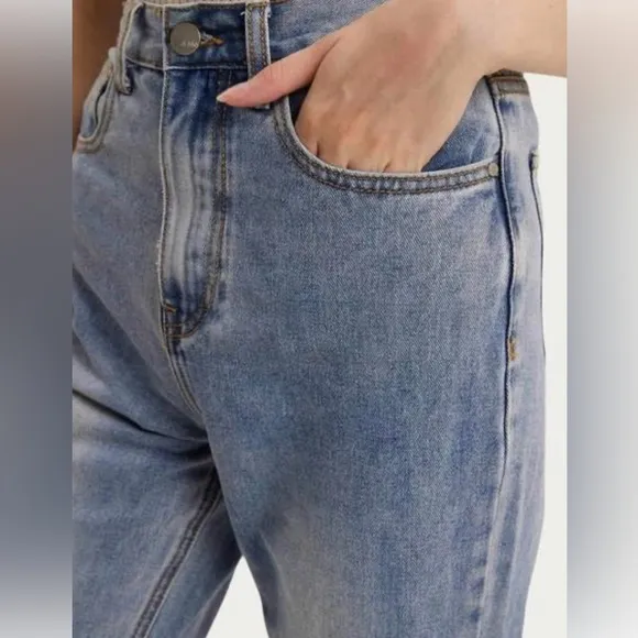 Gentle Herd Split Hem High Rise Jeans Straight Leg Denim Blue Size Medium 26