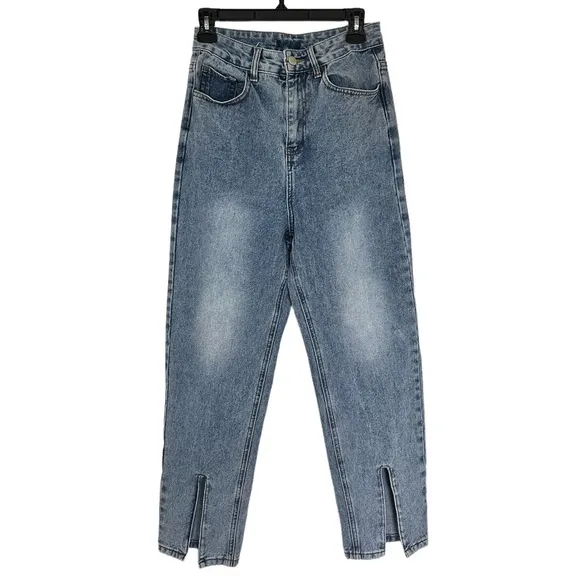 Gentle Herd Split Hem High Rise Jeans Straight Leg Denim Blue Size Medium 26