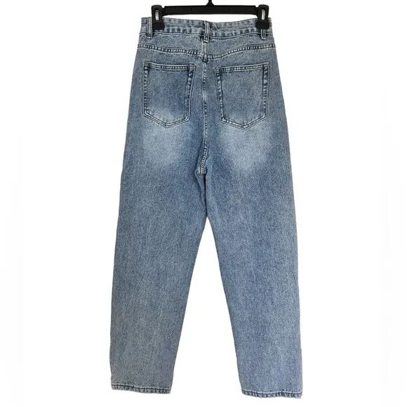 Gentle Herd Split Hem High Rise Jeans Straight Leg Denim Blue Size Medium 26