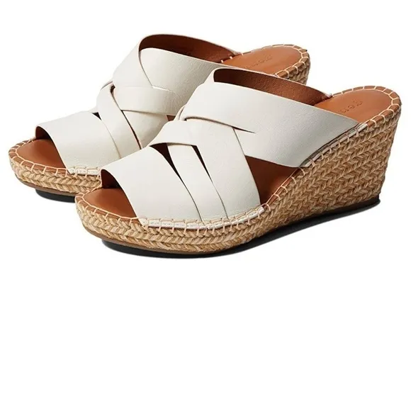 Gentle Souls Womens Charli Off White Woven Wedge Sandals 9