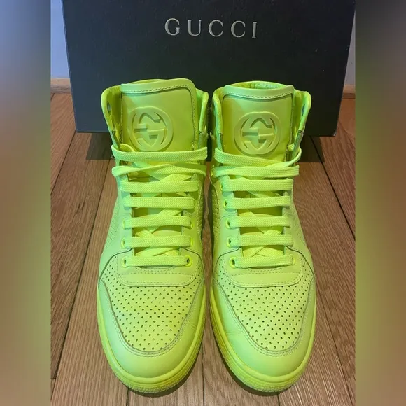 GENTLY USED AUTHENTIC GUCCI CALFSKIN CODA HIGH TOP NEON SNEAKERS SIZE 37.5/7.5