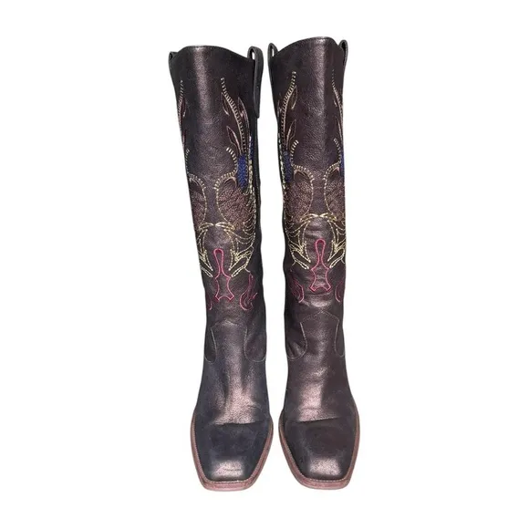 Gianni bini boho chic western metallic bronze leather high heel cowboy boots 7.5