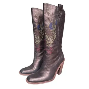Gianni bini boho chic western metallic bronze leather high heel cowboy boots 7.5