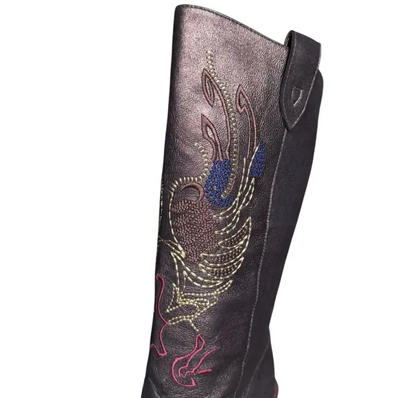 Gianni bini boho chic western metallic bronze leather high heel cowboy boots 7.5