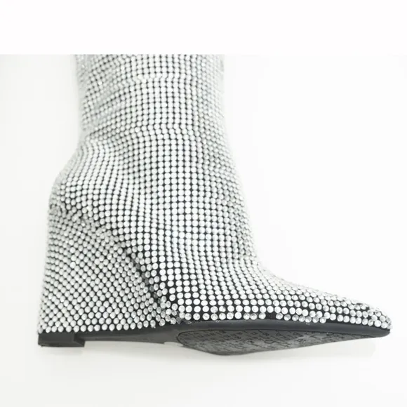 Gianni Bini. GaborTwo Rhinestone Pointed Toe Tall Wedge Boots.