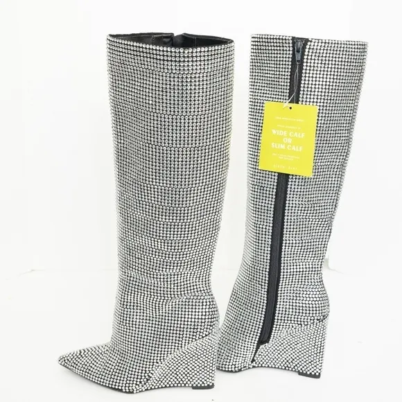 Gianni Bini. GaborTwo Rhinestone Pointed Toe Tall Wedge Boots.