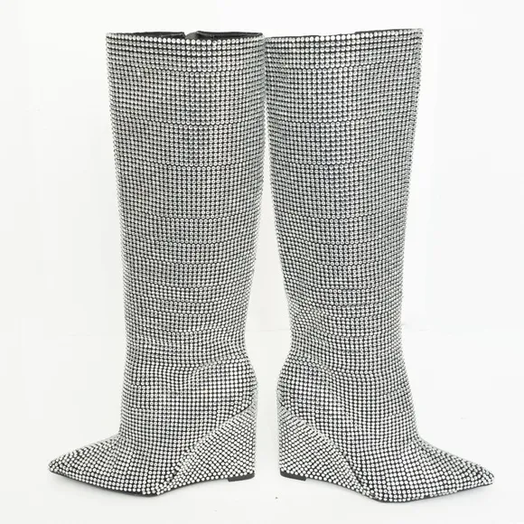 Gianni Bini. GaborTwo Rhinestone Pointed Toe Tall Wedge Boots.
