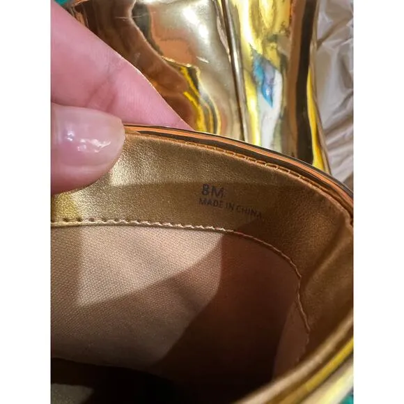 Gianni Bini Gold Mirror Wedge Boots Size 8 | Futuristic Geometric Heels NWT