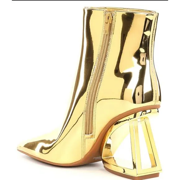 Gianni Bini Gold Mirror Wedge Boots Size 8 | Futuristic Geometric Heels NWT