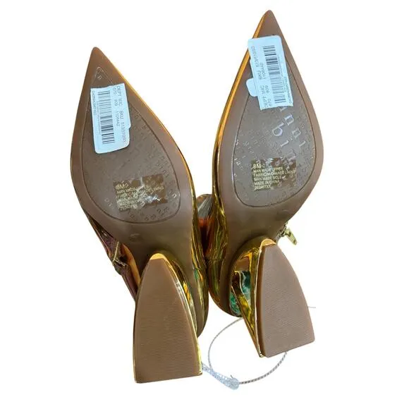 Gianni Bini Gold Mirror Wedge Boots Size 8 | Futuristic Geometric Heels NWT