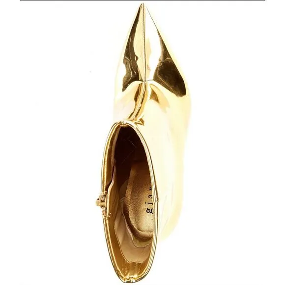 Gianni Bini Gold Mirror Wedge Boots Size 8 | Futuristic Geometric Heels NWT