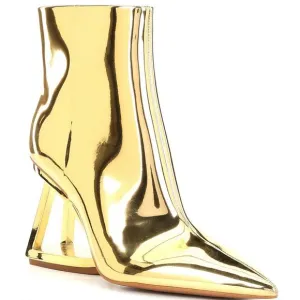 Gianni Bini Gold Mirror Wedge Boots Size 8 | Futuristic Geometric Heels NWT