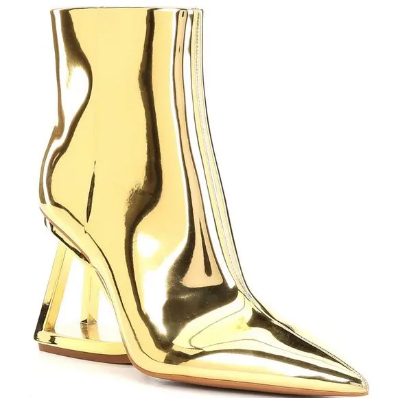 Gianni Bini Gold Mirror Wedge Boots Size 8 | Futuristic Geometric Heels NWT