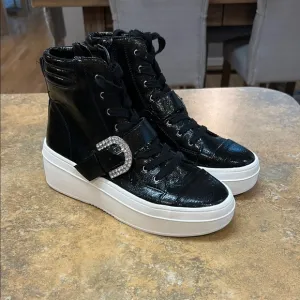 Gianni Bini Kophie Rhinestone Buckle Crinkle Patent High Tops