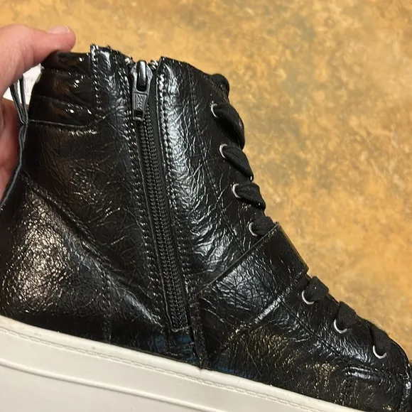 Gianni Bini Kophie Rhinestone Buckle Crinkle Patent High Tops
