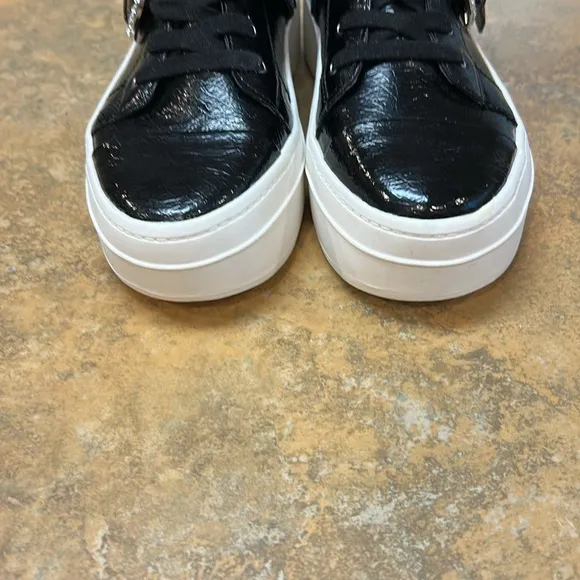 Gianni Bini Kophie Rhinestone Buckle Crinkle Patent High Tops