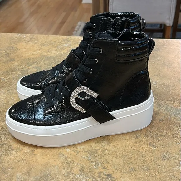 Gianni Bini Kophie Rhinestone Buckle Crinkle Patent High Tops