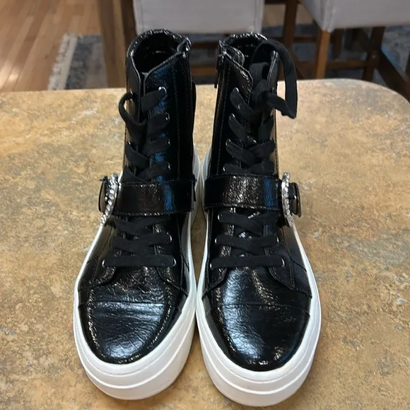 Gianni Bini Kophie Rhinestone Buckle Crinkle Patent High Tops