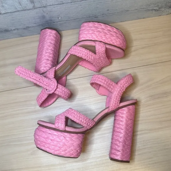 GIANNI BINI PELLE NWOB RAFFIA Pink Woven Platform Sandals