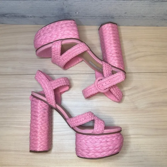 GIANNI BINI PELLE NWOB RAFFIA Pink Woven Platform Sandals