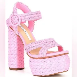 GIANNI BINI PELLE NWOB RAFFIA Pink Woven Platform Sandals