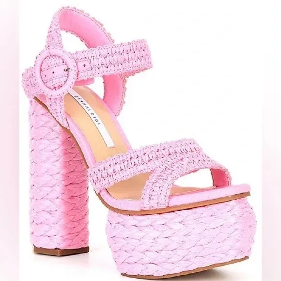 GIANNI BINI PELLE NWOB RAFFIA Pink Woven Platform Sandals