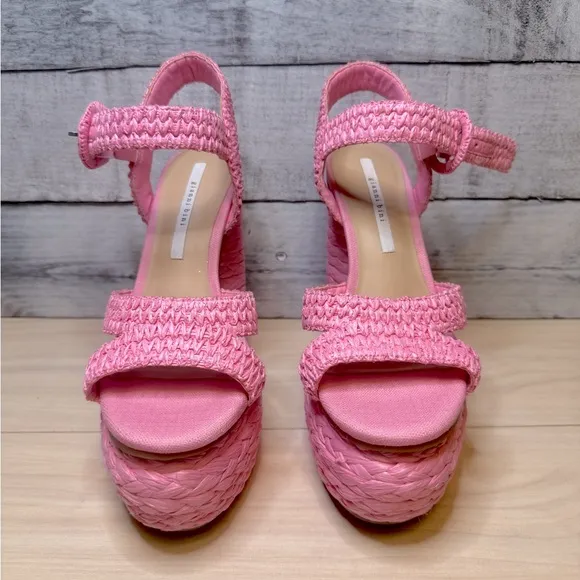 GIANNI BINI PELLE NWOB RAFFIA Pink Woven Platform Sandals